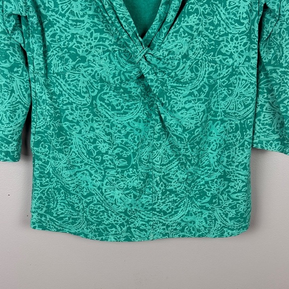 Fresh Produce Turquoise Patterned Wrap 3/4 Sleeve Blouse Size Medium - Picture 8 of 10